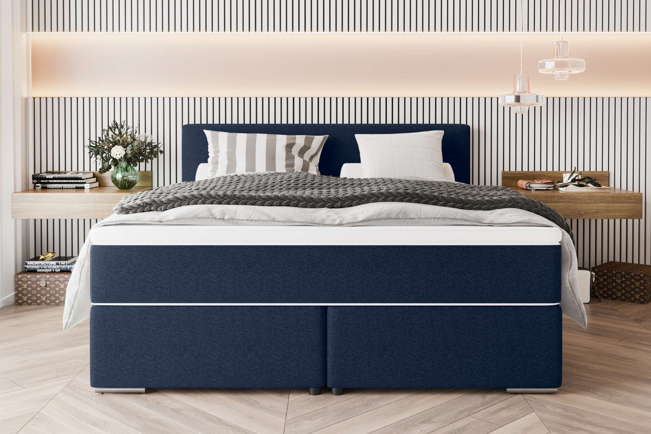 99rooms Boxspringbett Phönix (Schlafzimmerbett, Bett), mit Taschenfederkernmatratze und Topper, in Webstoff MALMO_NEW