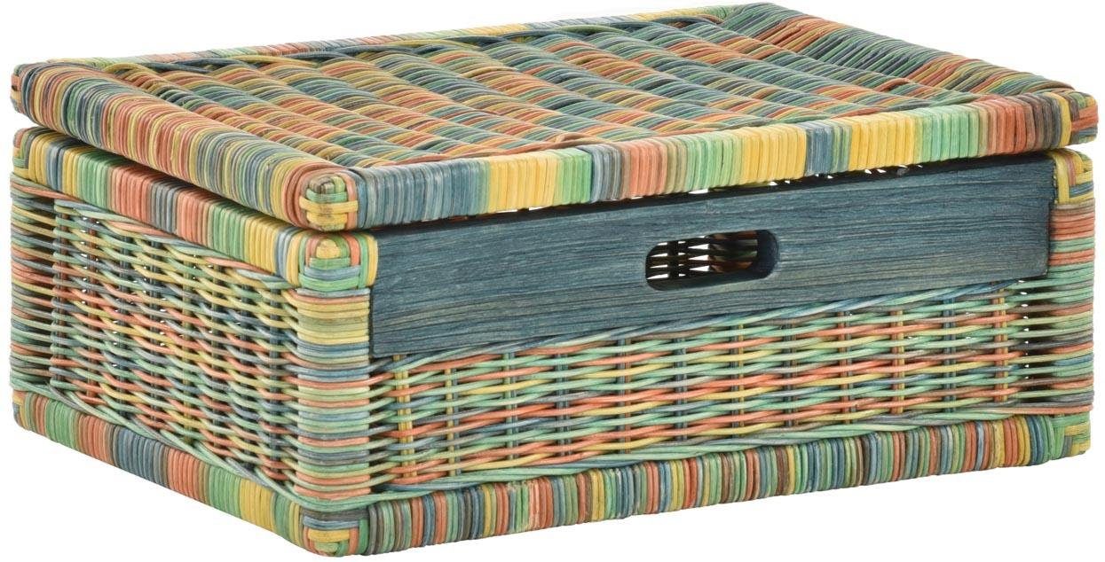Krines Home Aufbewahrungskorb Flacher Korb mit Deckel Rattan geflochten Reg günstig online kaufen