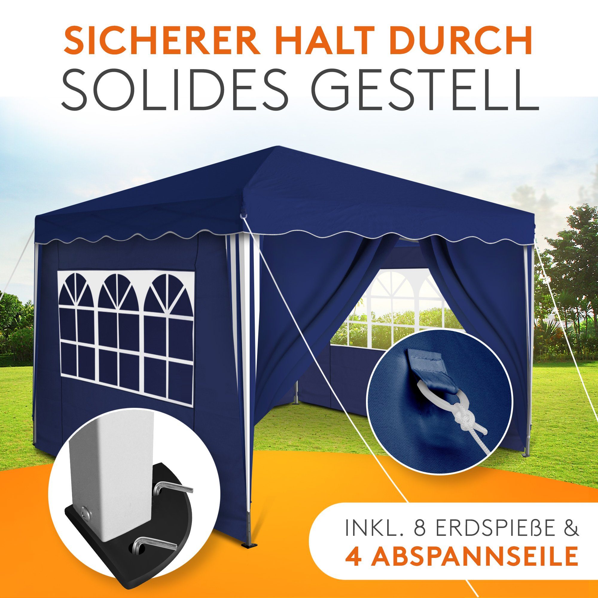 Kronenburg Faltpavillon 3x3 m wasserdicht - Gartenpavillon, Partyzelt stabil, UV-Schutz 50+, mit 4 Seitenteilen, Wetterfester Schutz, Leichter Aufbau, Inklusive – Bild 5 von 5