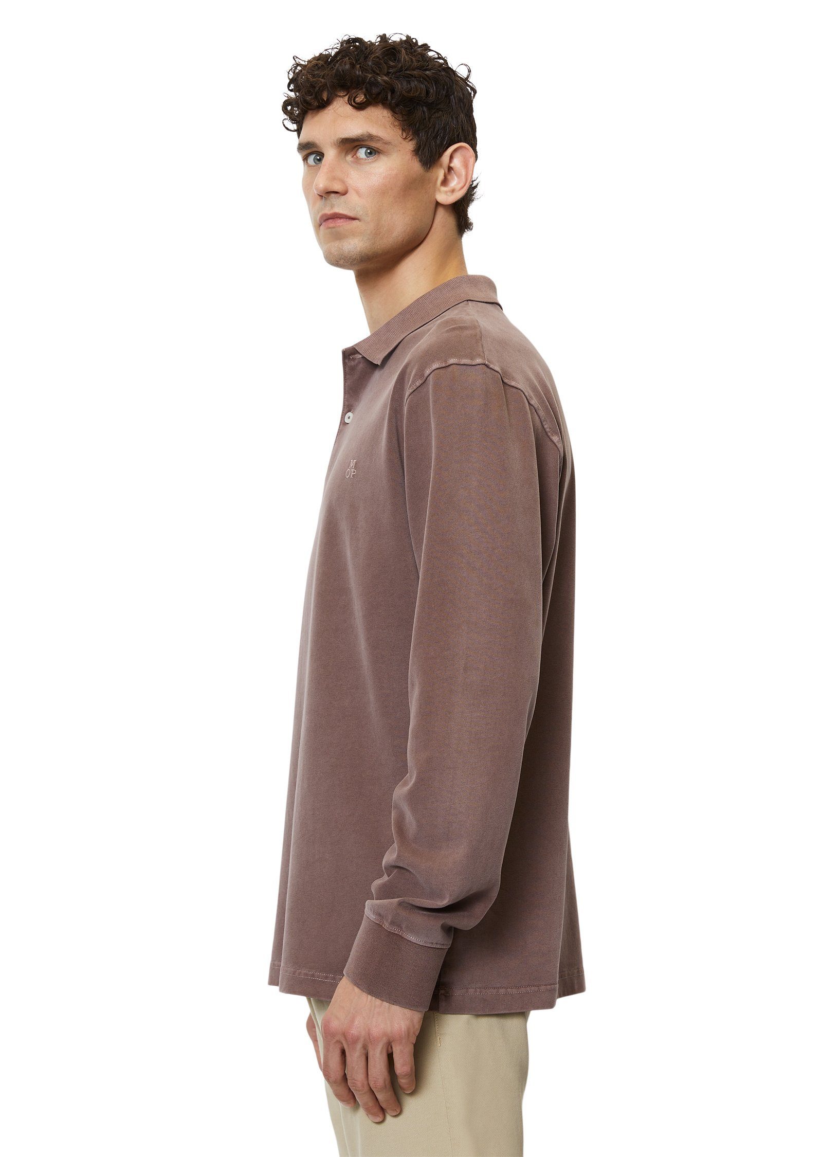 Marc O'Polo Langarm-Poloshirt in schwerer Soft-Touch-Jersey-Qualität braun