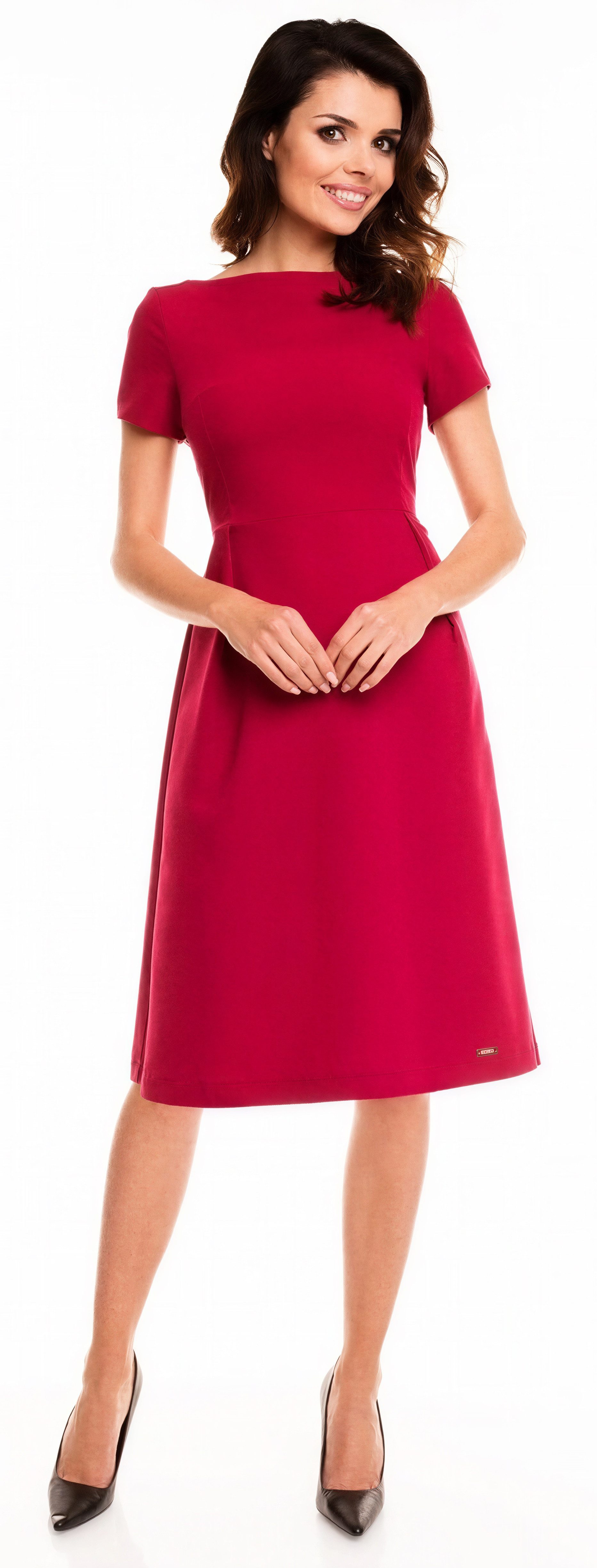 Awama Midikleid mit kurzen Ärmeln und ausgestelltem Rockteil