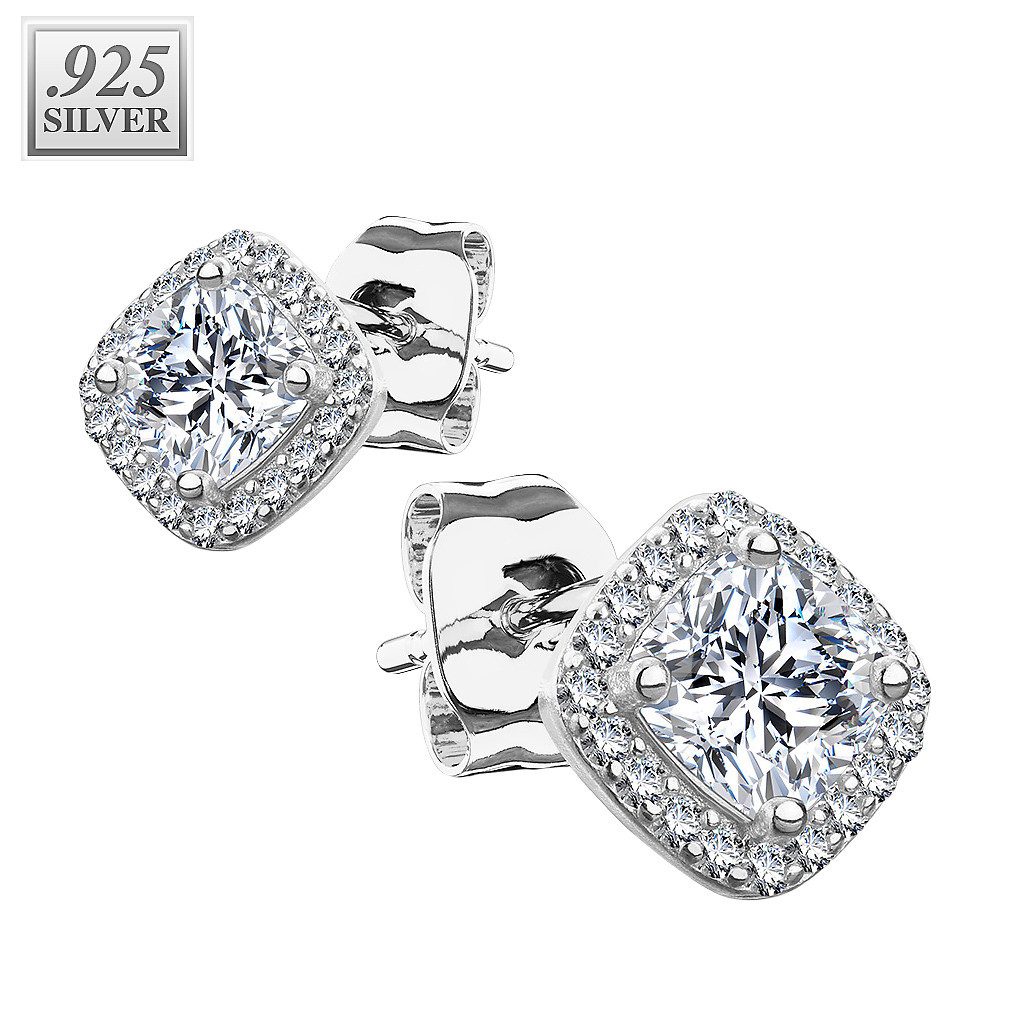 Paar Ohrstecker 1 Paar quadratische Zirkonia Kristall Ohrringe 925 Sterling Silber