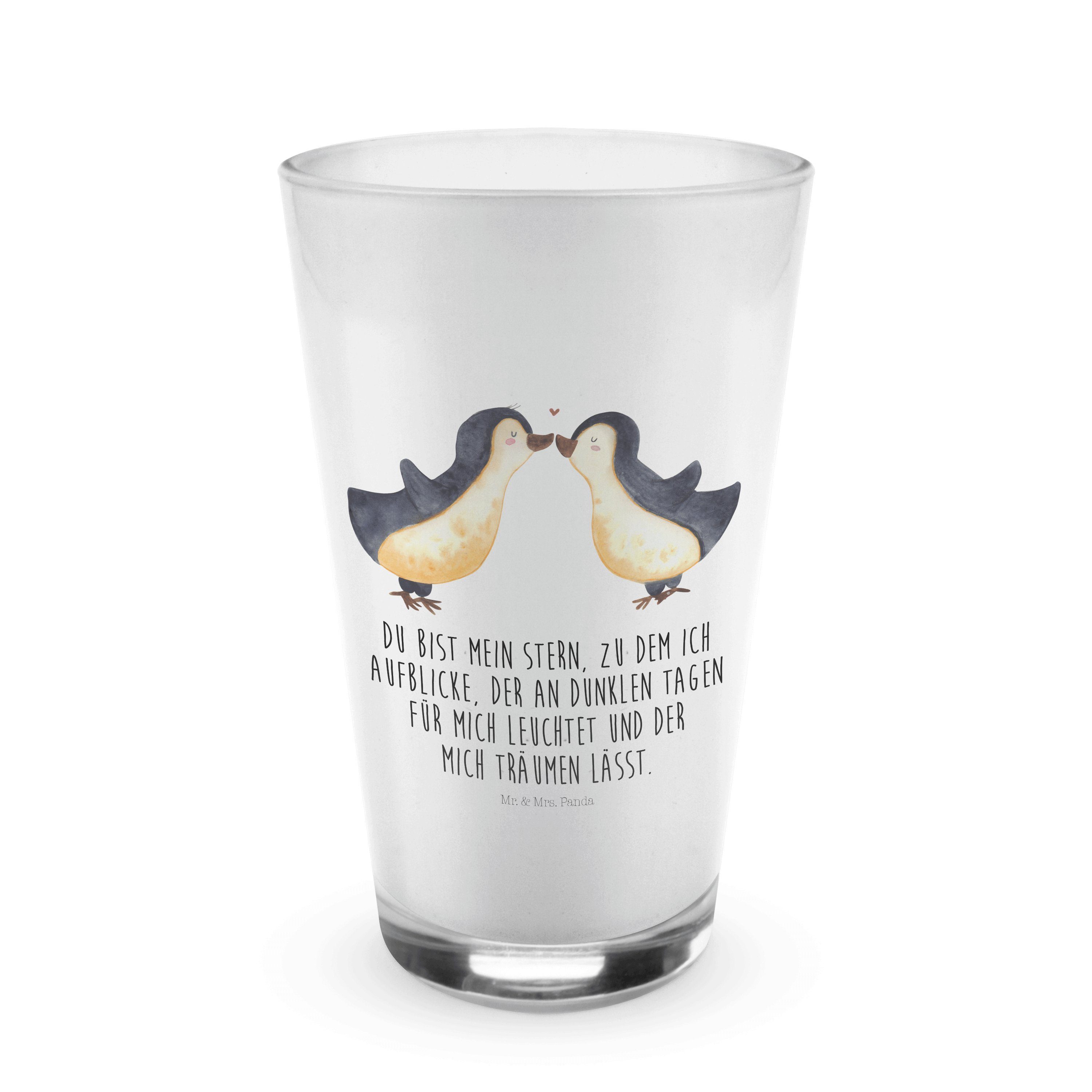 Mr. & Mrs. Panda Glas Pinguin Liebe - Transparent - Geschenk, Cappuccino Glas, Pärchen, Pär, Premium Glas | Gläser