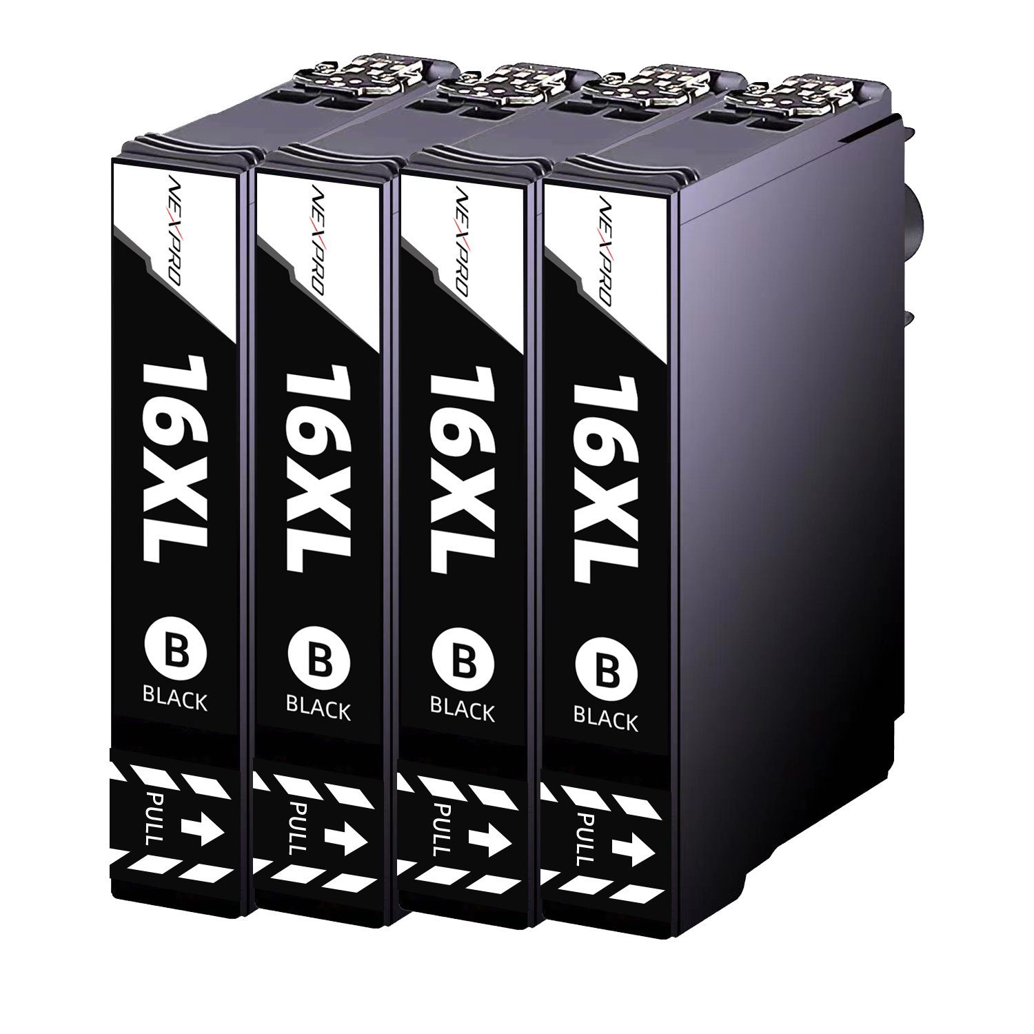 NEXPRO Epson 16XL 16 Druckerpatronen WF 2760 2750 2630 2530 2510, 4er Schwarz Tintenpatrone (Packung, EPSON WorkForce 2760 DWF 16XL/C13T16364012, Schwarz)