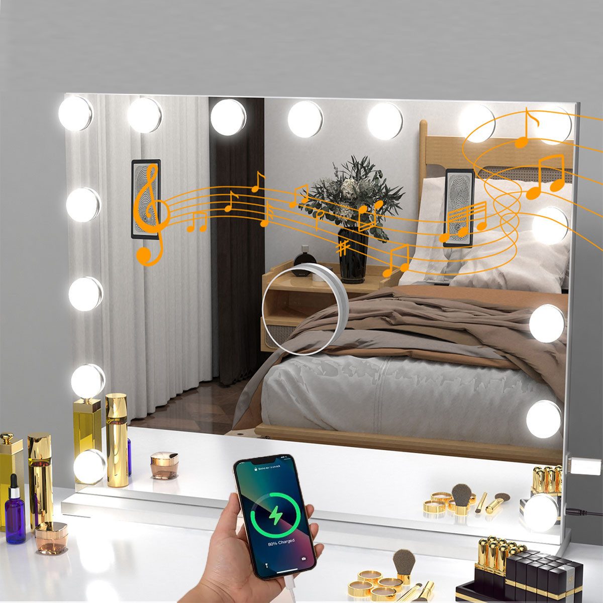 Schminkspiegel Schminkspiegel mit Lautsprecher, 15/18 LEDs Hollywood Kosmetikspiegel