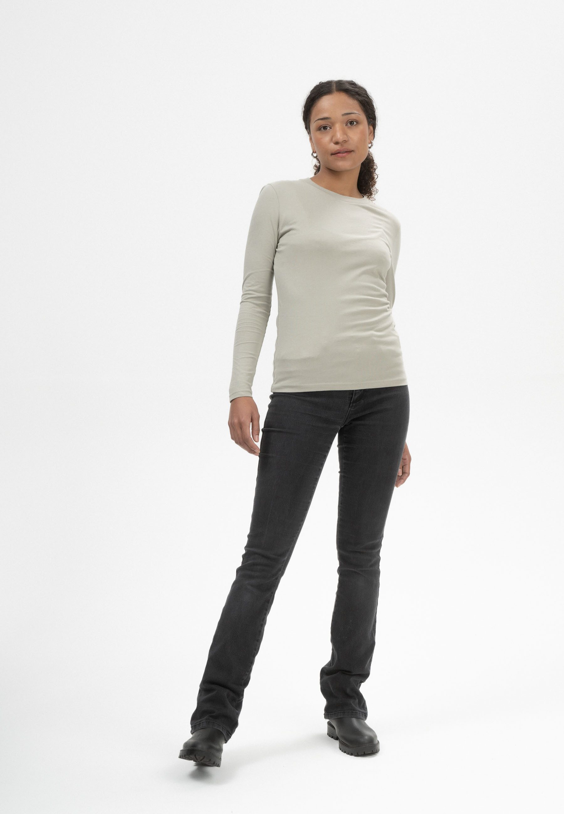 MELA Langarmshirt Basic Langarmshirt Style DHIVYA Fein gerippter Kragen