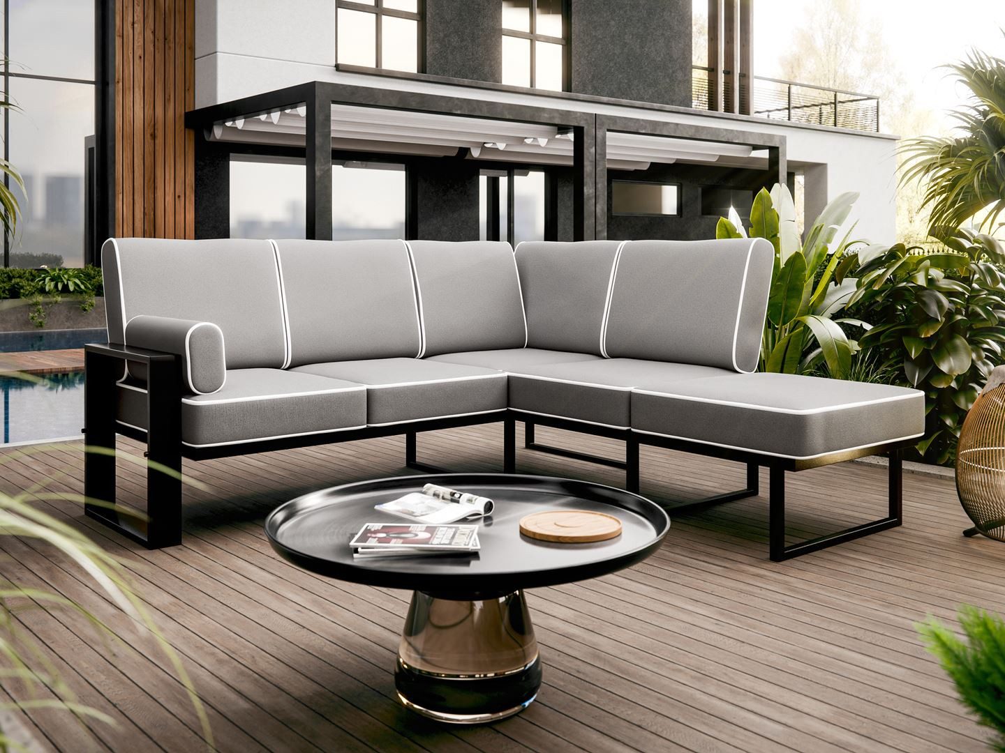 Beautysofa Gartenlounge-Set VERDINO 2R2 - Gartenecksofa, mit Metallrahmen, wasserdichtes Gewebe, Universalecke