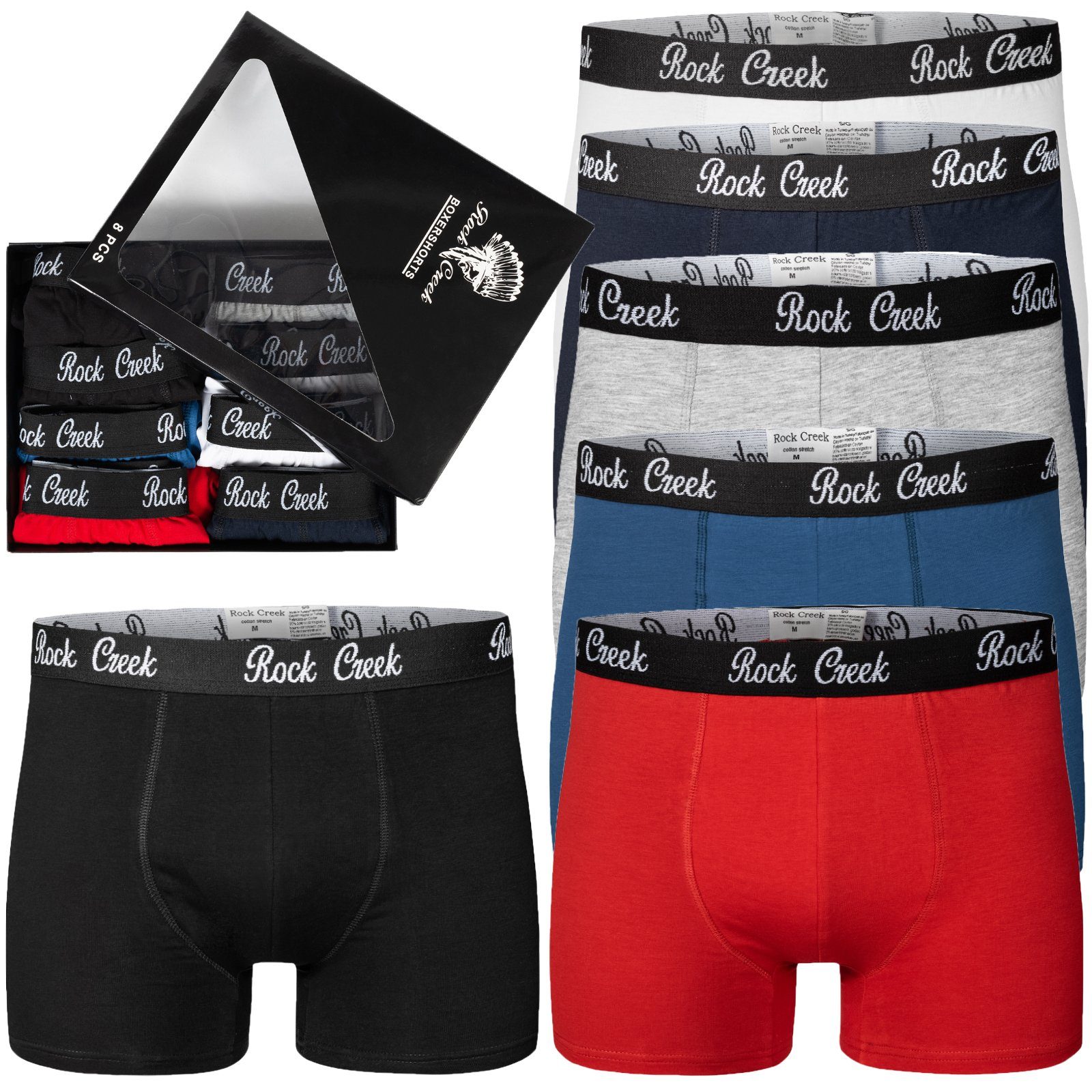 Rock Creek Boxershorts Herren Boxershorts 8er Set H-218 (8er-Set) schwarz | rot | blau | weiß | grau | dunkelblau