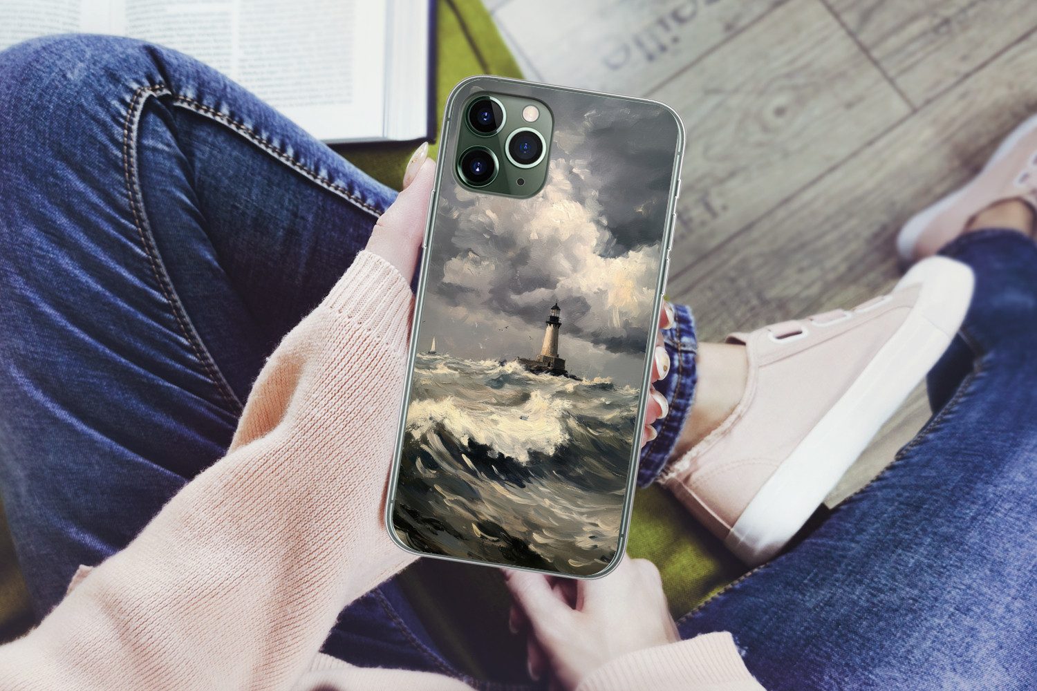 MuchoWow Handyhülle für Apple iPhone 11 Pro Max Leuchtturm - Wellen - Sturm, Smartphone-Bumper, Print, Handy Schutzhülle Dünn