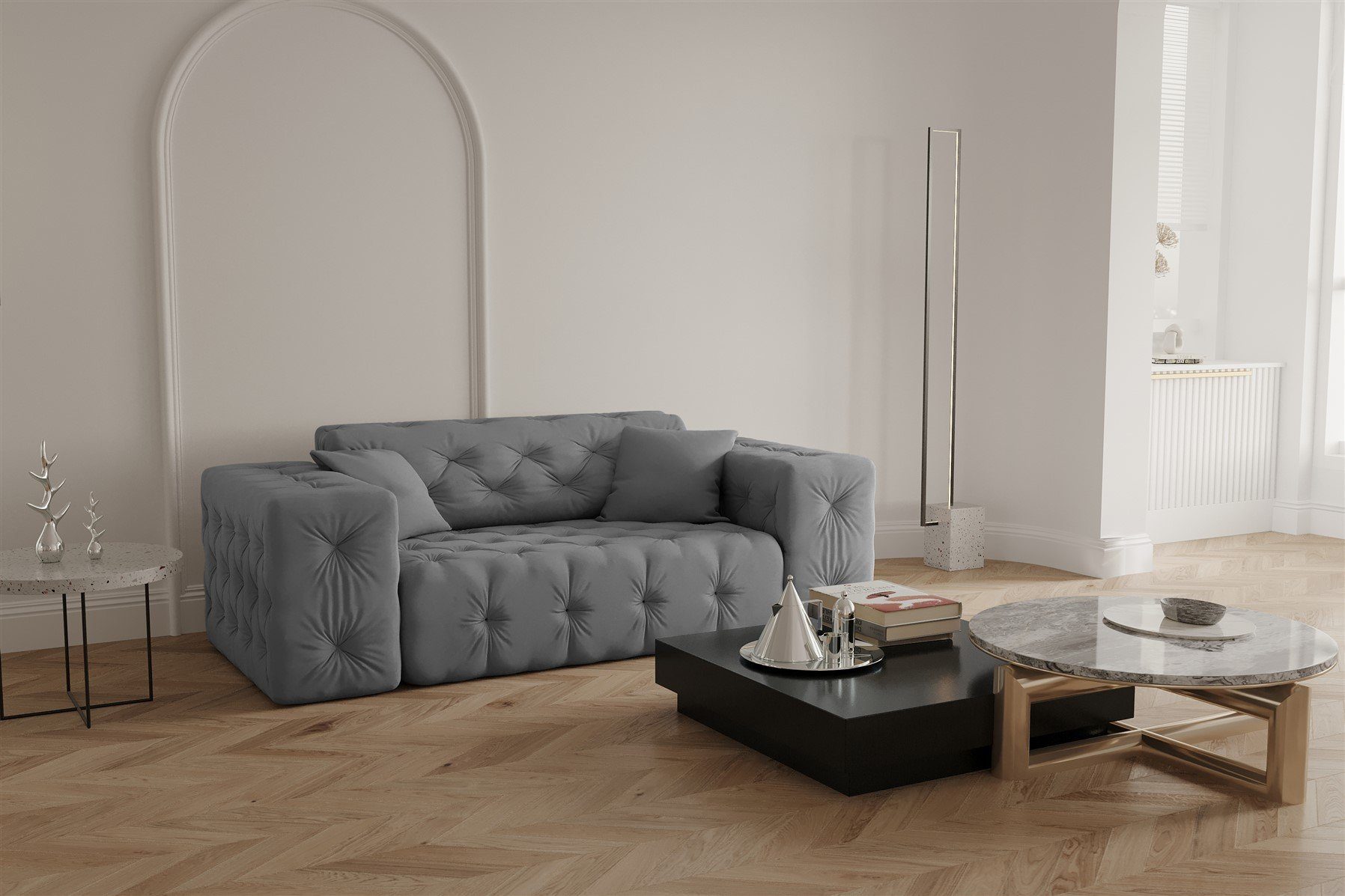 Grau Sofa Opera Stoff in 2-Sitzer Fun Designersofa CHANTAL Möbel Velvet Sofa