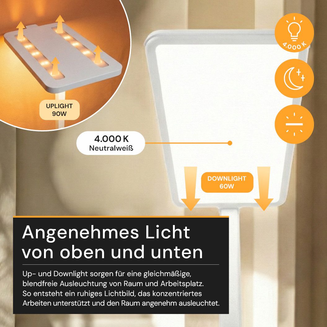ENOVALITE LED Stehlampe Büro-Stehleuchte, LED fest integriert, 4000K Neutralweiß, Up/Down Light, mit Bewegungsmelder