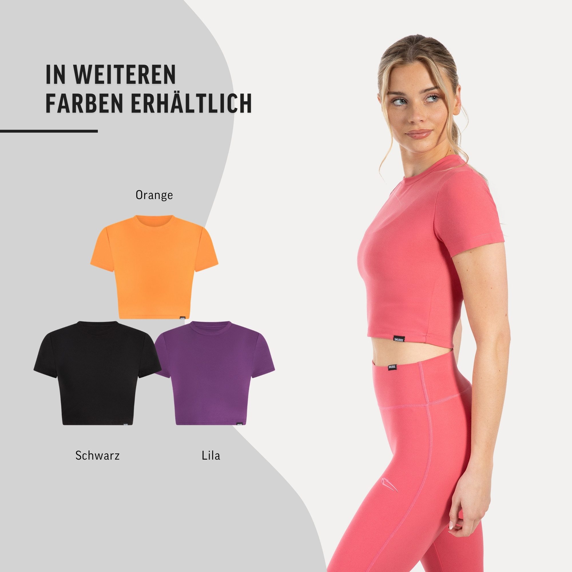 T-Shirt Kenna, Cropped Kurzarmshirt 3D Rubber Print, elastisches Material