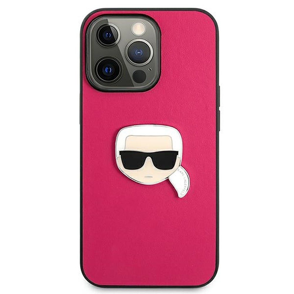 KARL LAGERFELD Handyhülle Schutzhülle Smartphonehülle Rückschale 6,1 Zoll, Lederoptik, 3D-Metallemblem, TPU-Rahmen