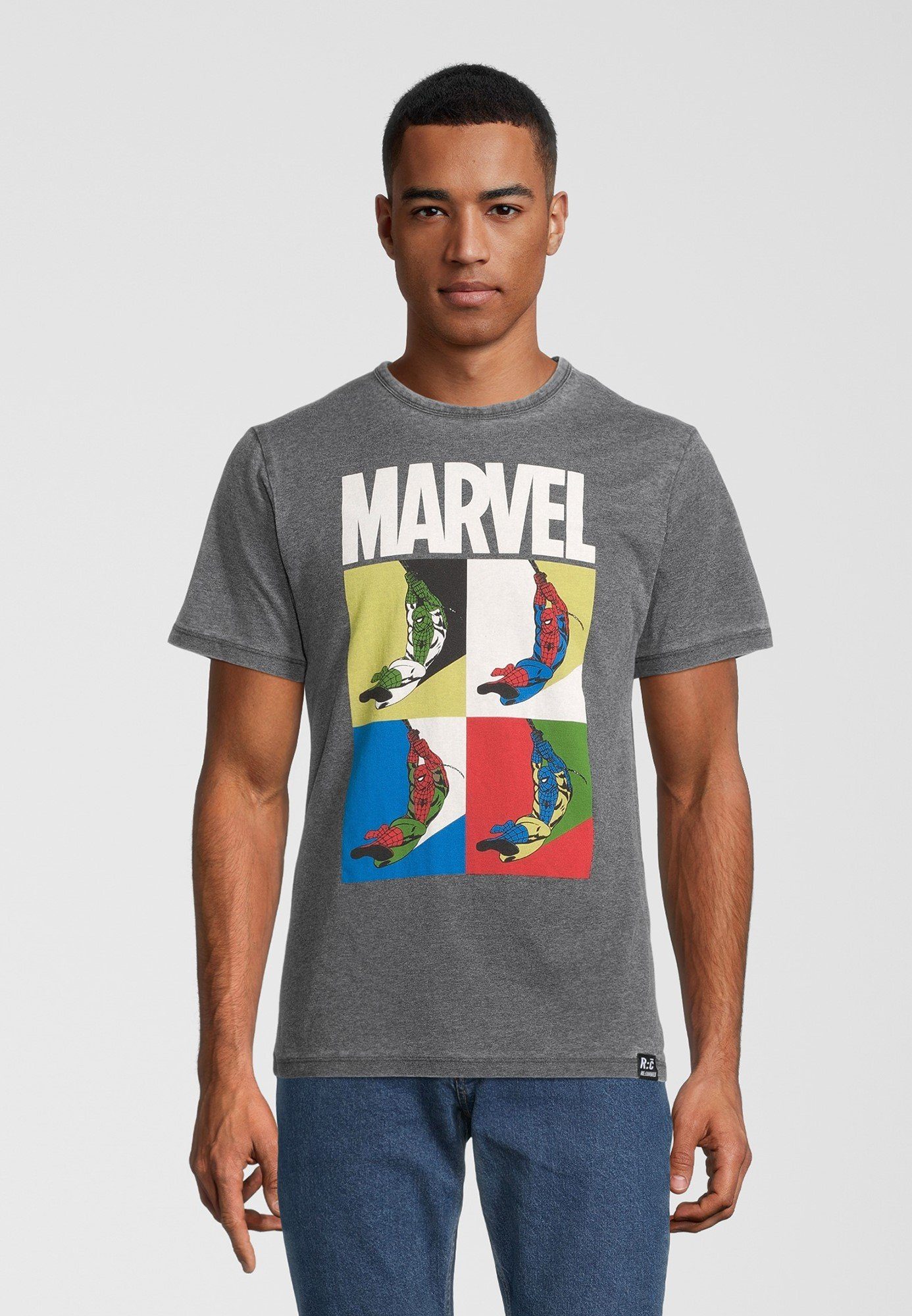 Recovered T-Shirt Marvel Spider-Man Pop Art Charcoal GOTS zertifizierte Bio-Baumwolle