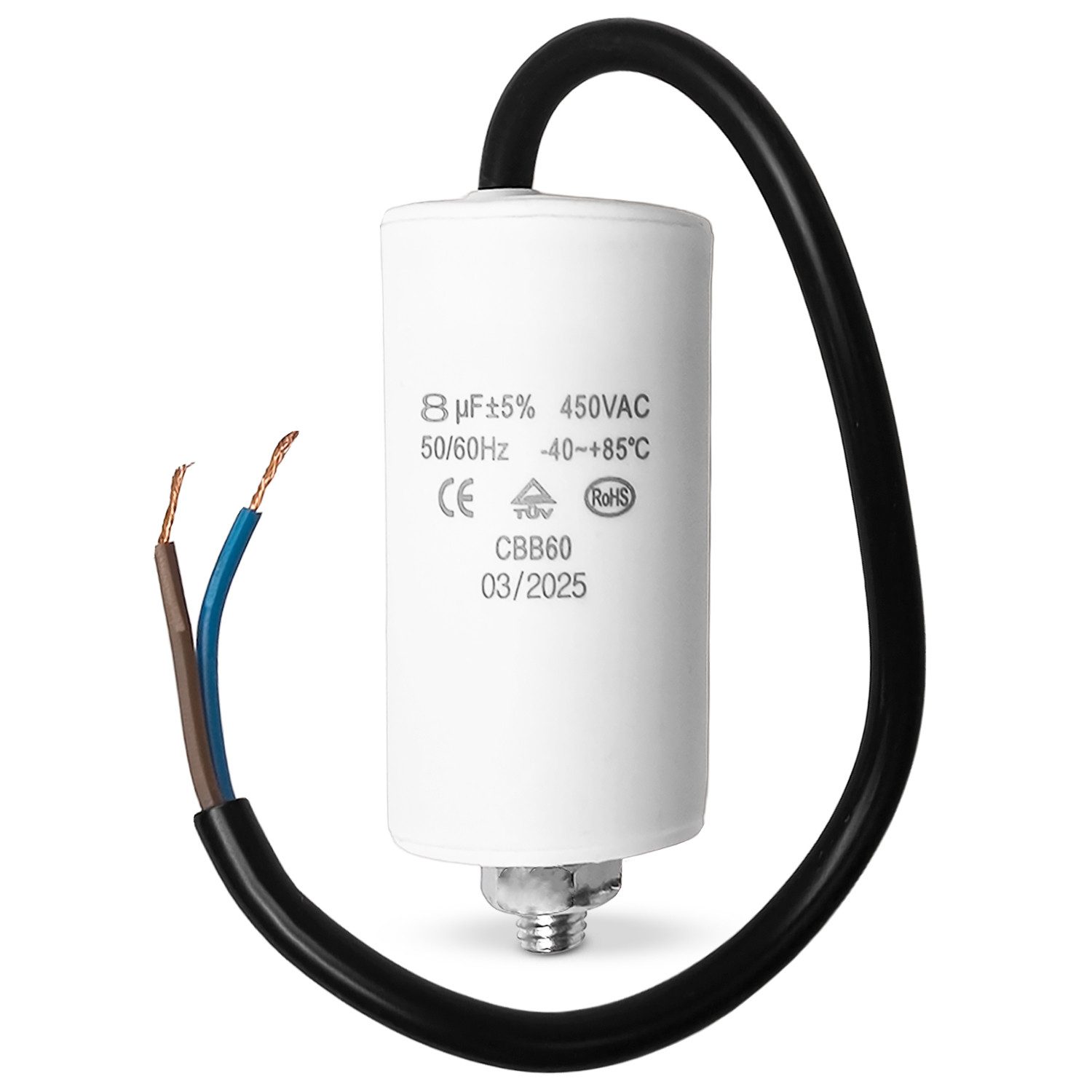 VIOKS Montagezubehör Kondensator CBB60 universal für elektrische Hausgeräte, 8,00µF 450V mit Anschlusskabel