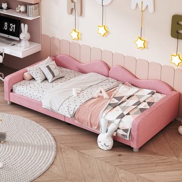 IDEASY Kinderbett Jugendbett, 90 x 200 cm, aus weichem Teddyfleece, rosa, (mit Rückenlehne und Armlehnen, ideales Bett für Kinder und Gäste), (Matratze nicht im Lieferumfang enthalten)
