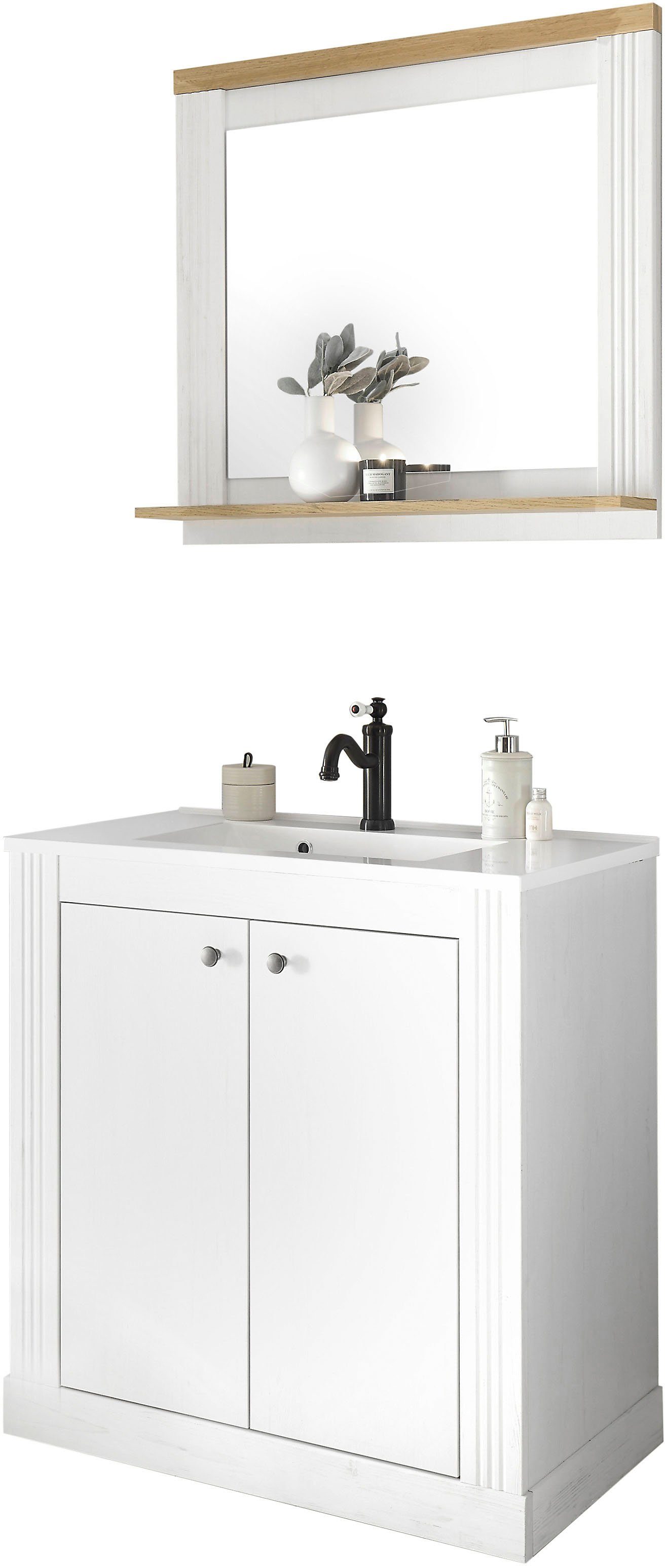 OTTO home Badmöbel-Set WESTMINSTER, Bad im Landhausstil, 2-teiliges Badezimmer, (2-St), Waschtisch, Spiegel mit Ablage, in 2 Farben verfügbar, Breite 80 cm