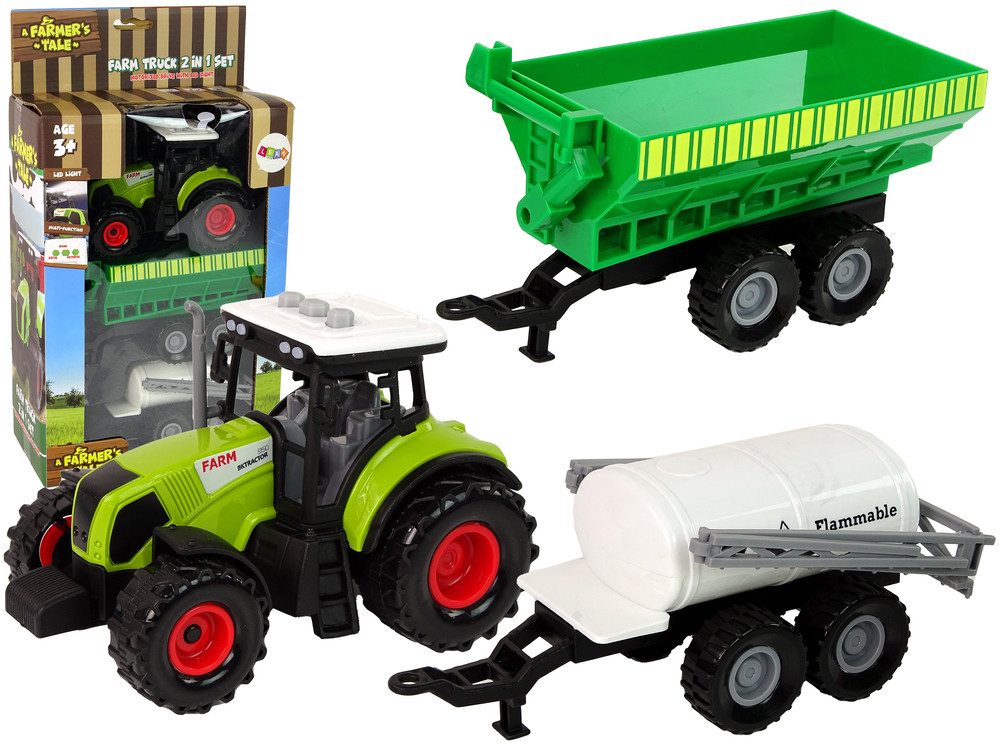 LEAN Toys Spielzeug-Auto Set Traktor Maschinenanhänger Tanker Sounds Anhänger Tankwagen Lichter