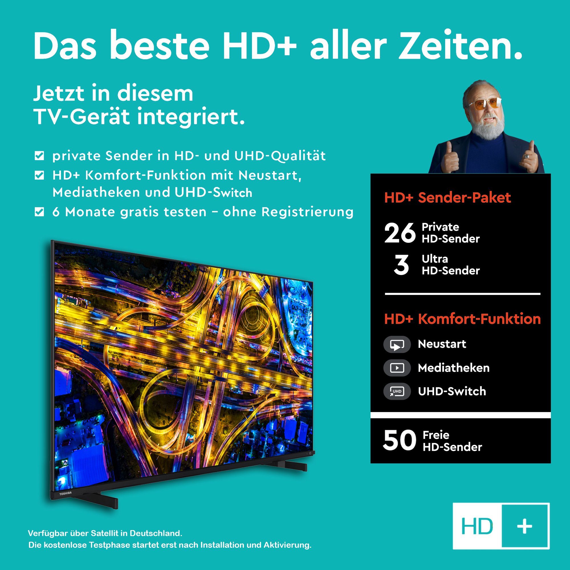Zoll, (126 Sound cm/50 HD, Onkyo, Vision, WLAN) HDR 50UL4D63DGY Fernseher Smart 4K LCD-LED Ultra Triple-Tuner, by Toshiba TV, Dolby