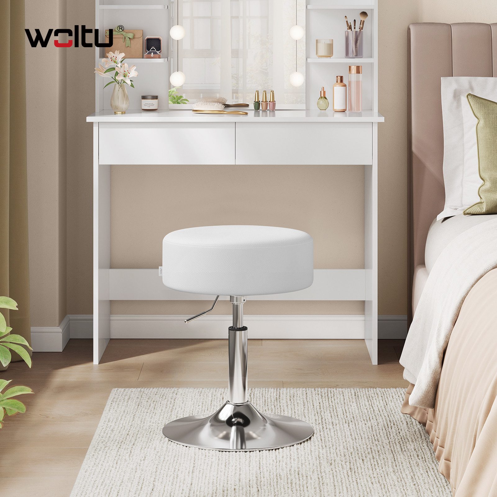 Woltu Drehhocker (1 St), Schminkhocker Kunstleder mit verchromtem Metallgestell
