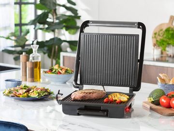 PRINCESS Kontaktgrill, 2000 W, Low fat Elektro Multi Tisch-grill Indoor Paninimaker & Zange 30x27cm