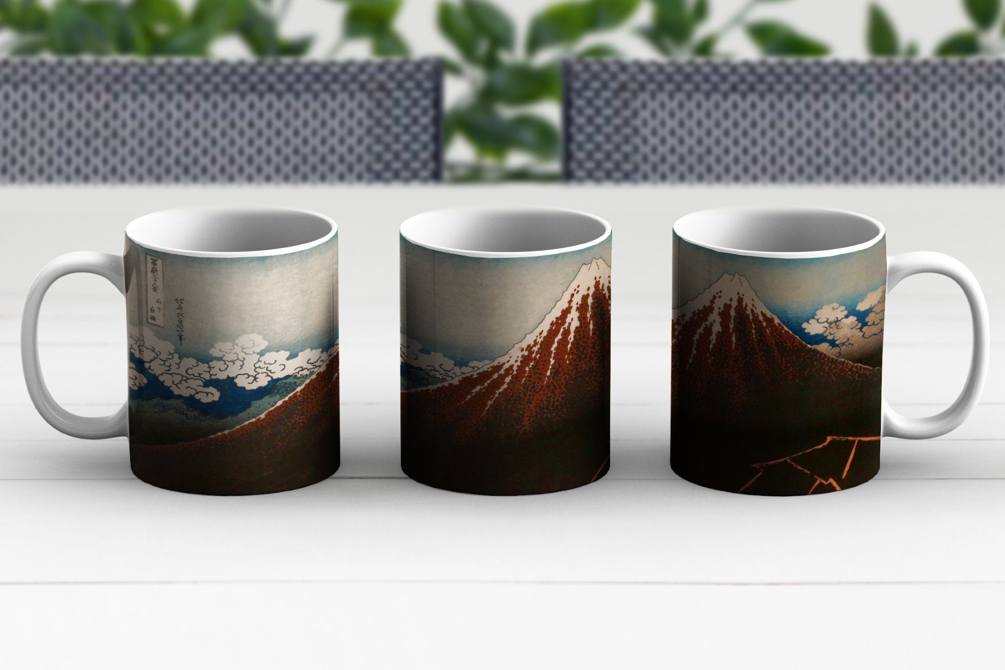 Keramik, Gemälde von Berggipfels - Geschenk Becher, Teetasse, Kaffeetassen, Tasse Hokusai, Teetasse, des Kasushika MuchoWow unterhalb Regensturm