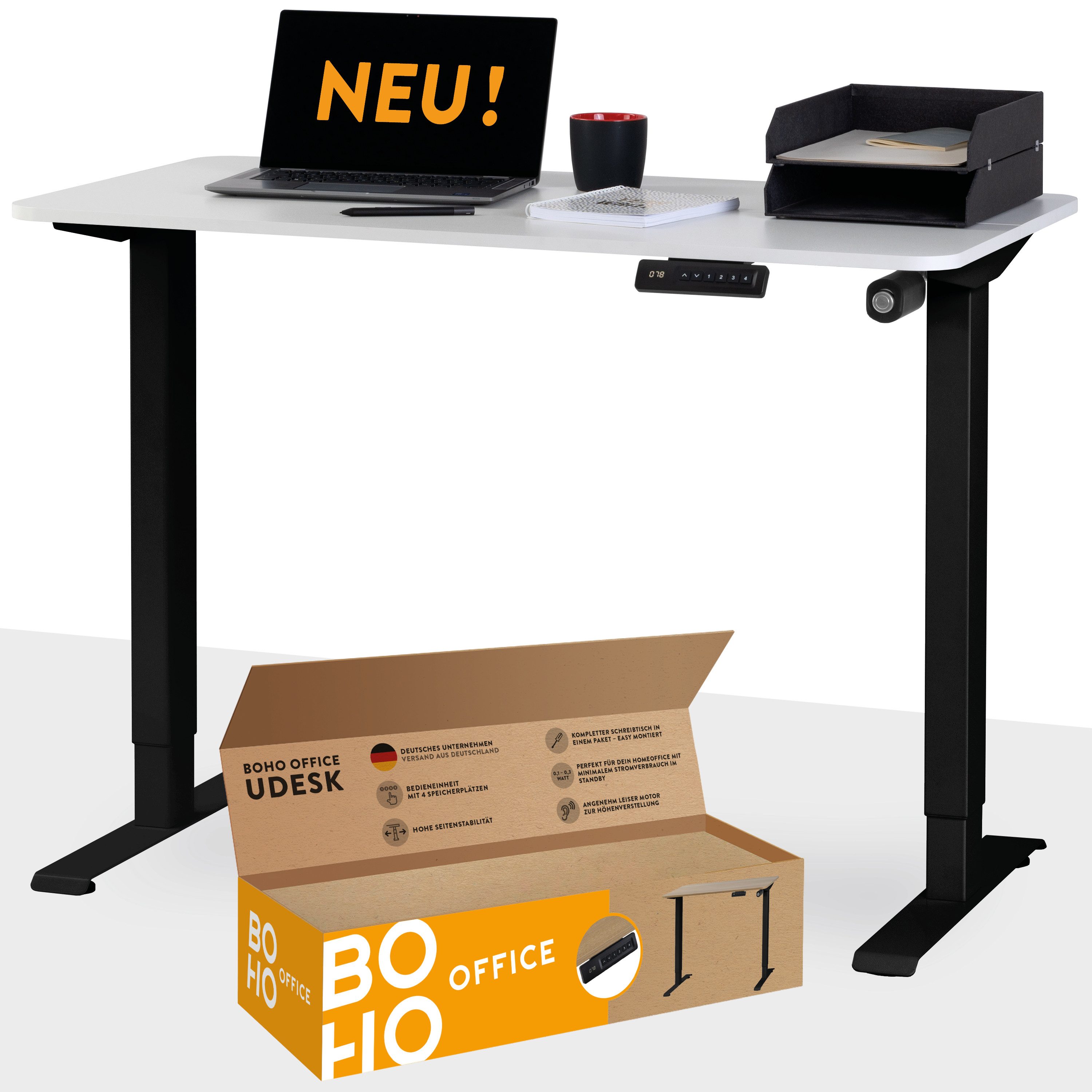 boho office® Schreibtisch UDESK (Komplettpaket, inkl. 110 x 60 cm große Tischplatte), elektrisch stufenlos höhenverstellbar