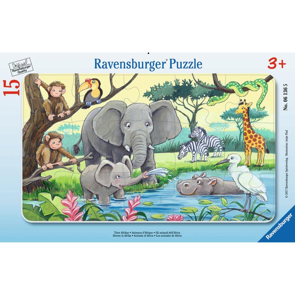 Ravensburger Rahmenpuzzle Tiere Afrikas - 15 Rahmenpuzzle, Puzzleteile