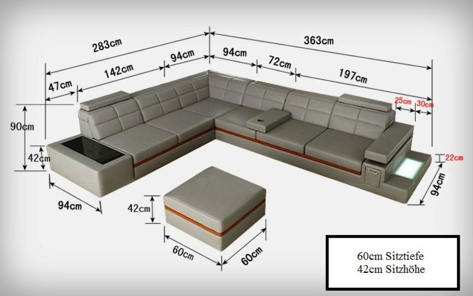 JVmoebel Modern Couch Sofa Design Ecksofa Ledersofa Wohnlandschaft Ecksofa,