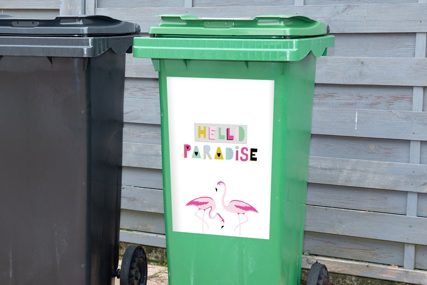 MuchoWow Wandsticker Flamingo - Sticker, Paradies Abfalbehälter Mülleimer-aufkleber, (1 Mülltonne, Sommer - St), Container