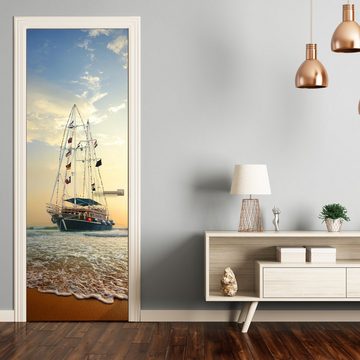 wandmotiv24 Türtapete Segelschiff auf den Wellen, glatt, Fototapete, Wandtapete, Motivtapete, matt, selbstklebende Dekorfolie
