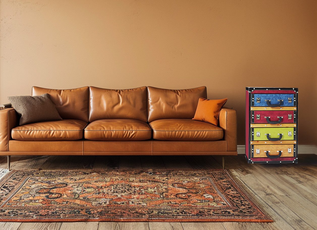 Kobolo Regal Kommode Schubladenturm Kofferoptik -bunt- 4 Fächer günstig online kaufen