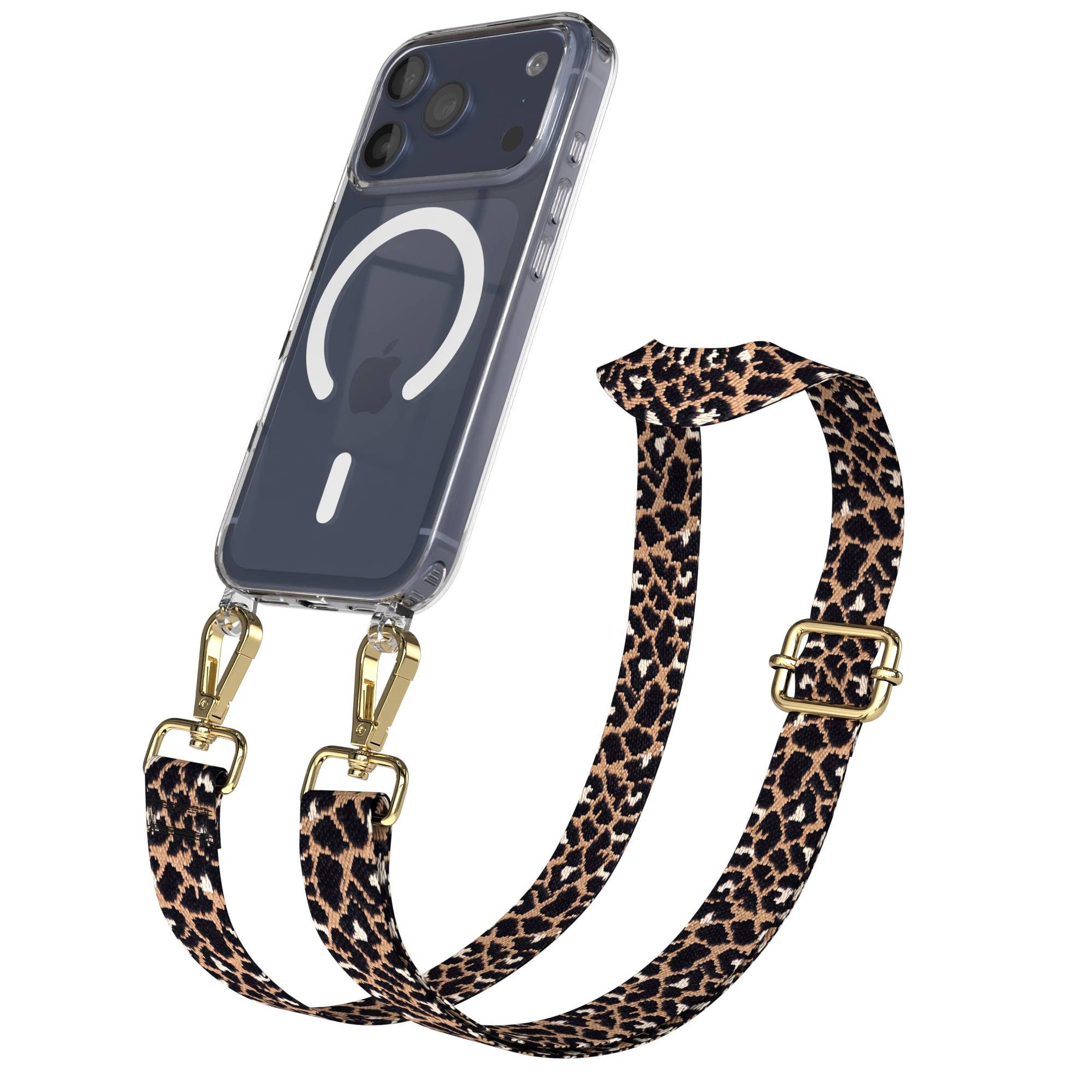 EAZY CASE Handykette Umhängeband MagSafe Hülle für Apple iPhone 17 Pro 6,3 Zoll, Festivaltasche für Handy Umhängeband Leo MagSafe Clear Case Schwarz