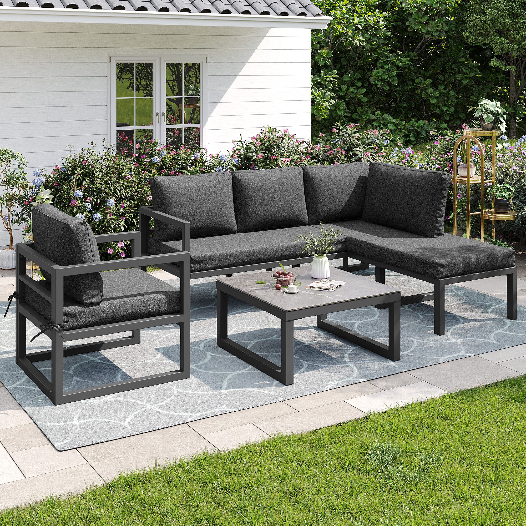 Flieks Gartenlounge-Set, 5-Sitzer Gartensofa Gartenmöbel Balkonset günstig online kaufen