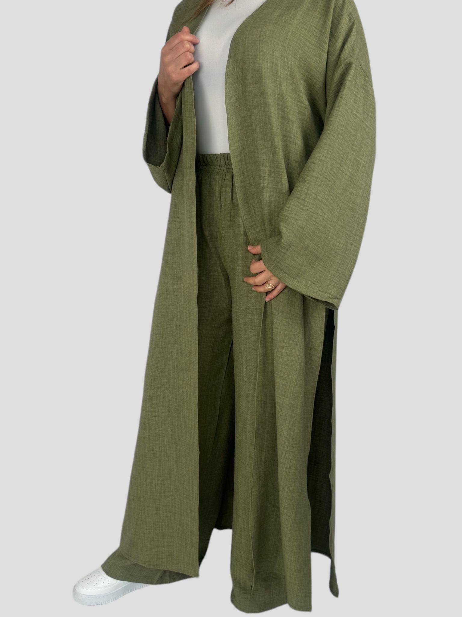 Aymasal Maxikleid 2 teiliges Set Kimono & Hose Kaftan Cardigan islamische Gebetskleidung Elastisches