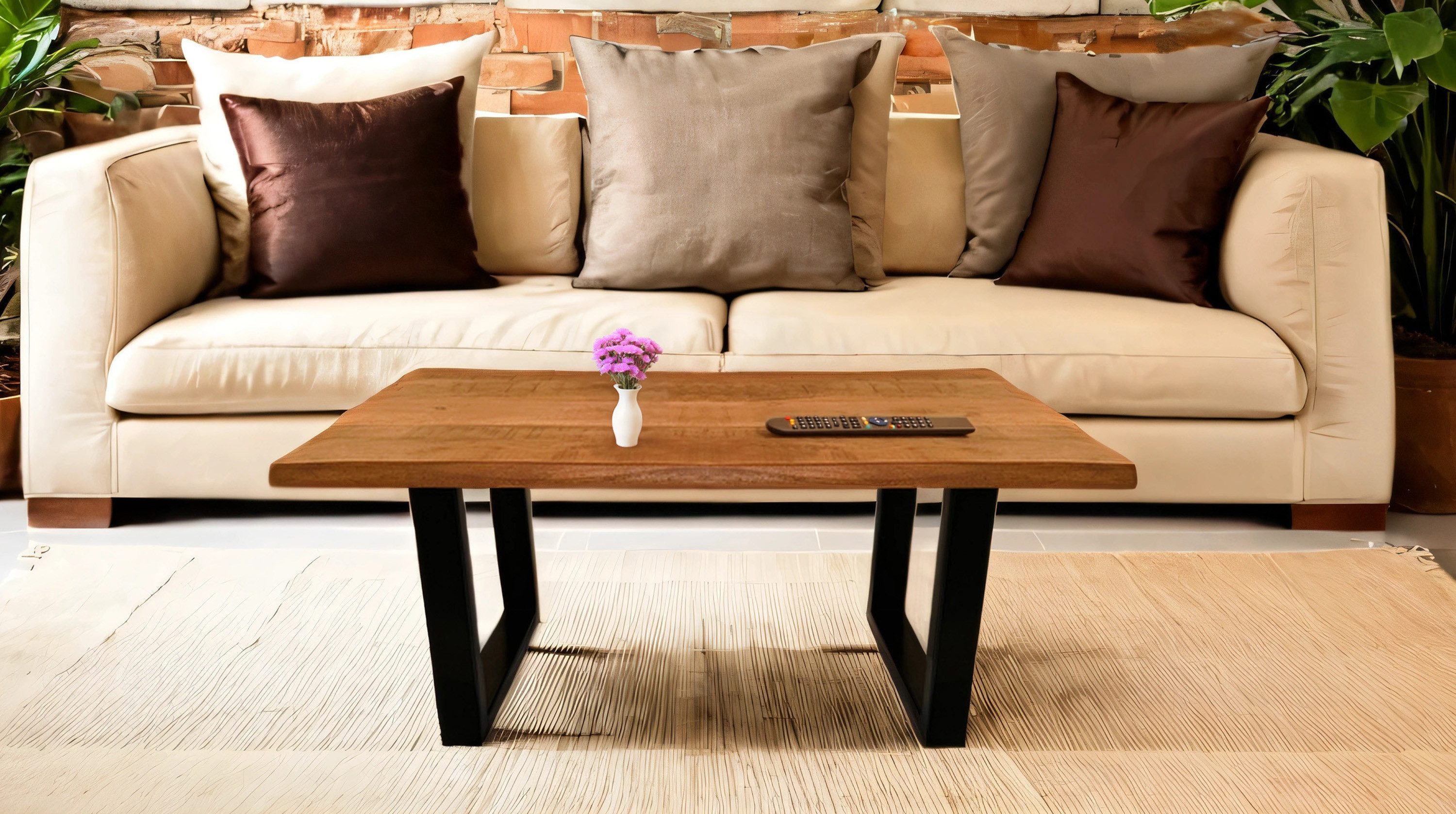 SAM® Couchtisch Nayla, Baumkante, Mango, Metallgestell U-Form schwarz