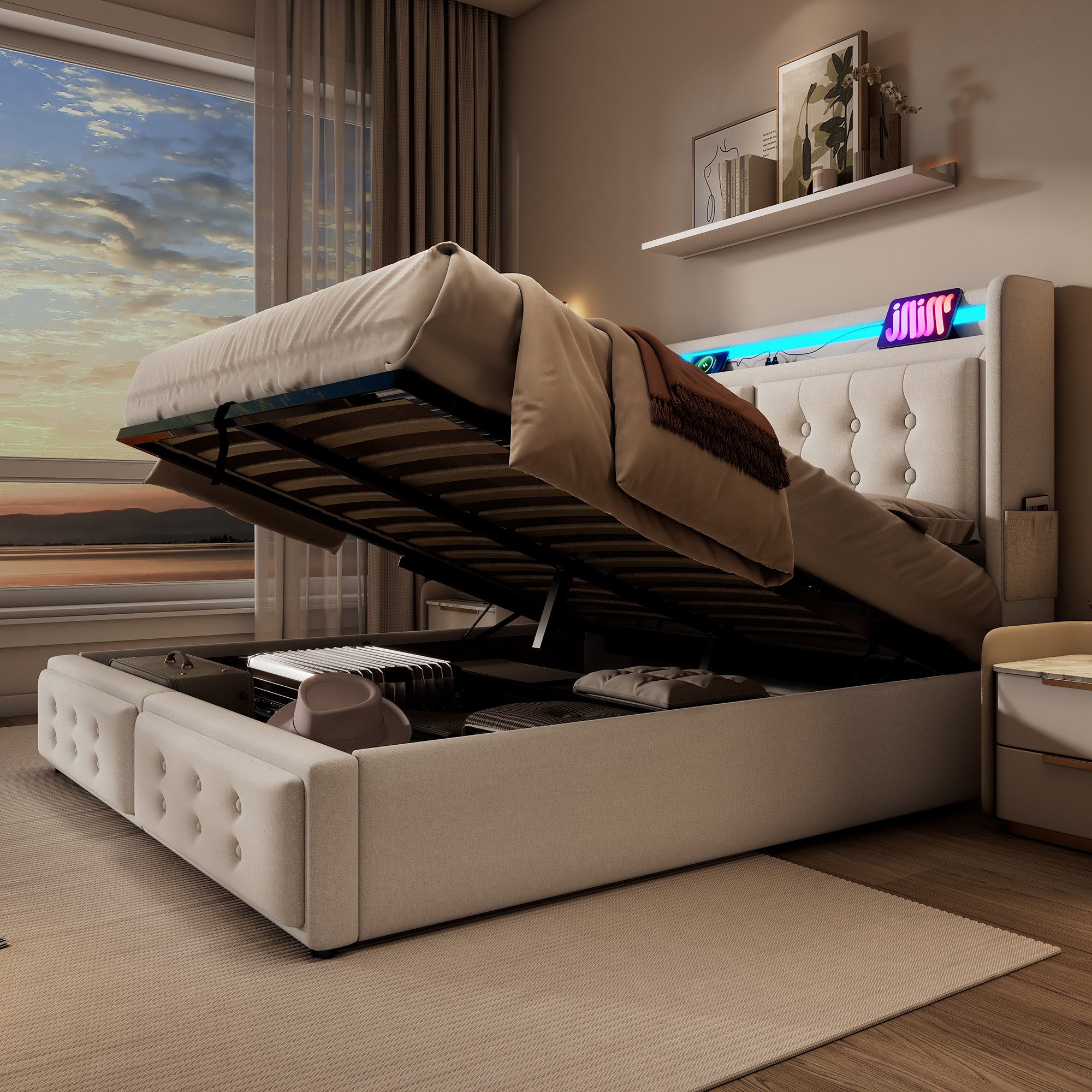 HAUSS SPOLE Polsterbett 160x200cm mit Led-Kopfteil, günstig online kaufen