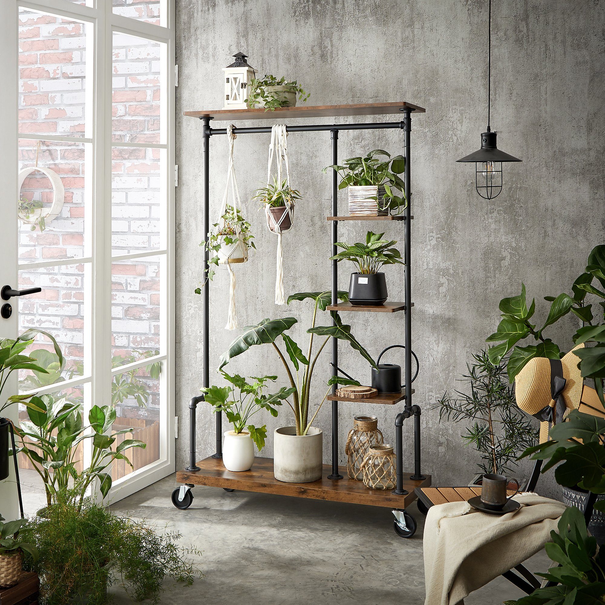 VASAGLE Kleiderständer, auf Rollen, mit 5 Ablagen, Stahlgestell