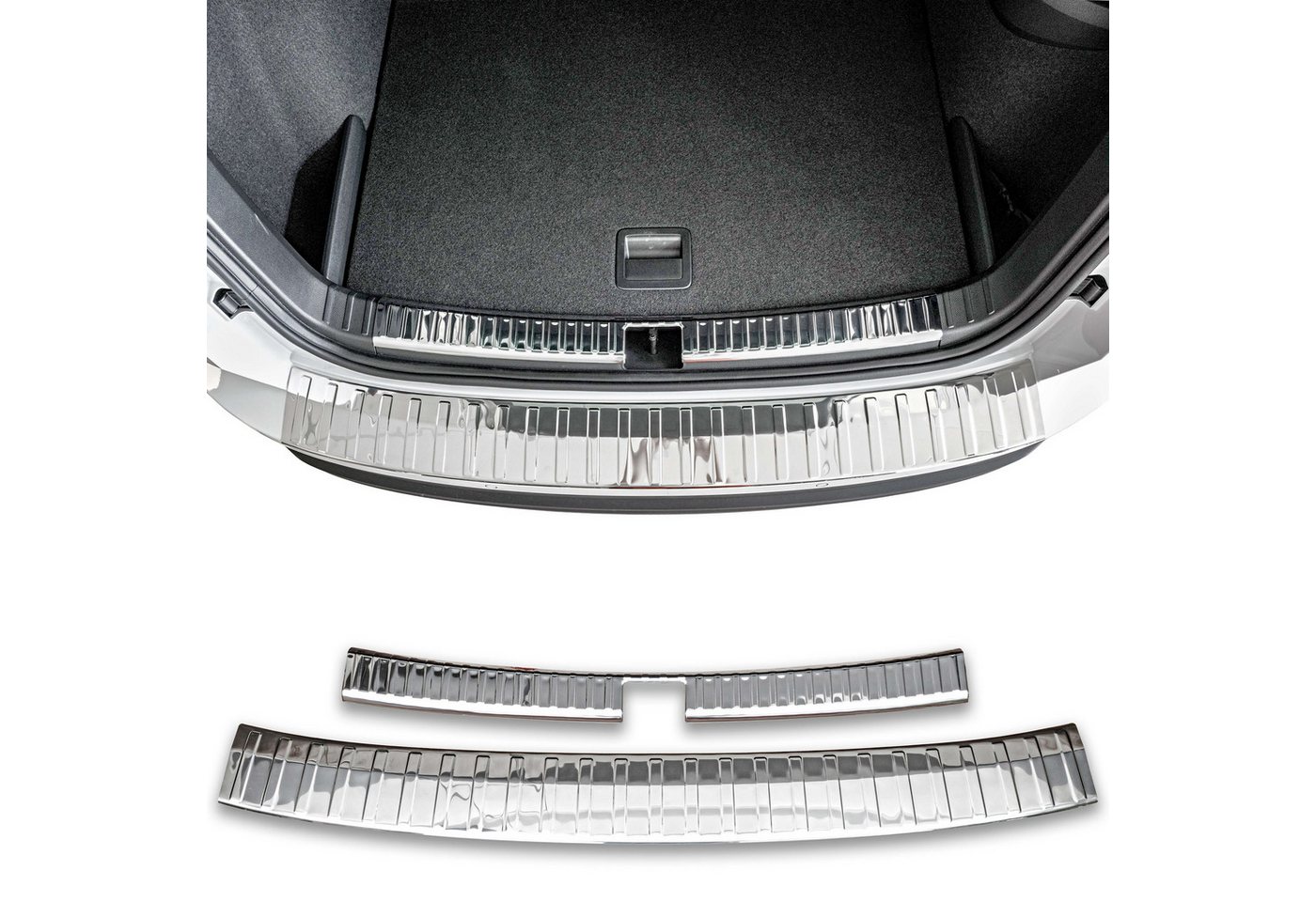 RECAMBO Ladekantenschutz für Skoda Karoq, NU7, BJ ab 2017> Stoßstangenschutz, V2A rostfrei, Exklusive Optik, praktischer Schutz & perfekte Passform