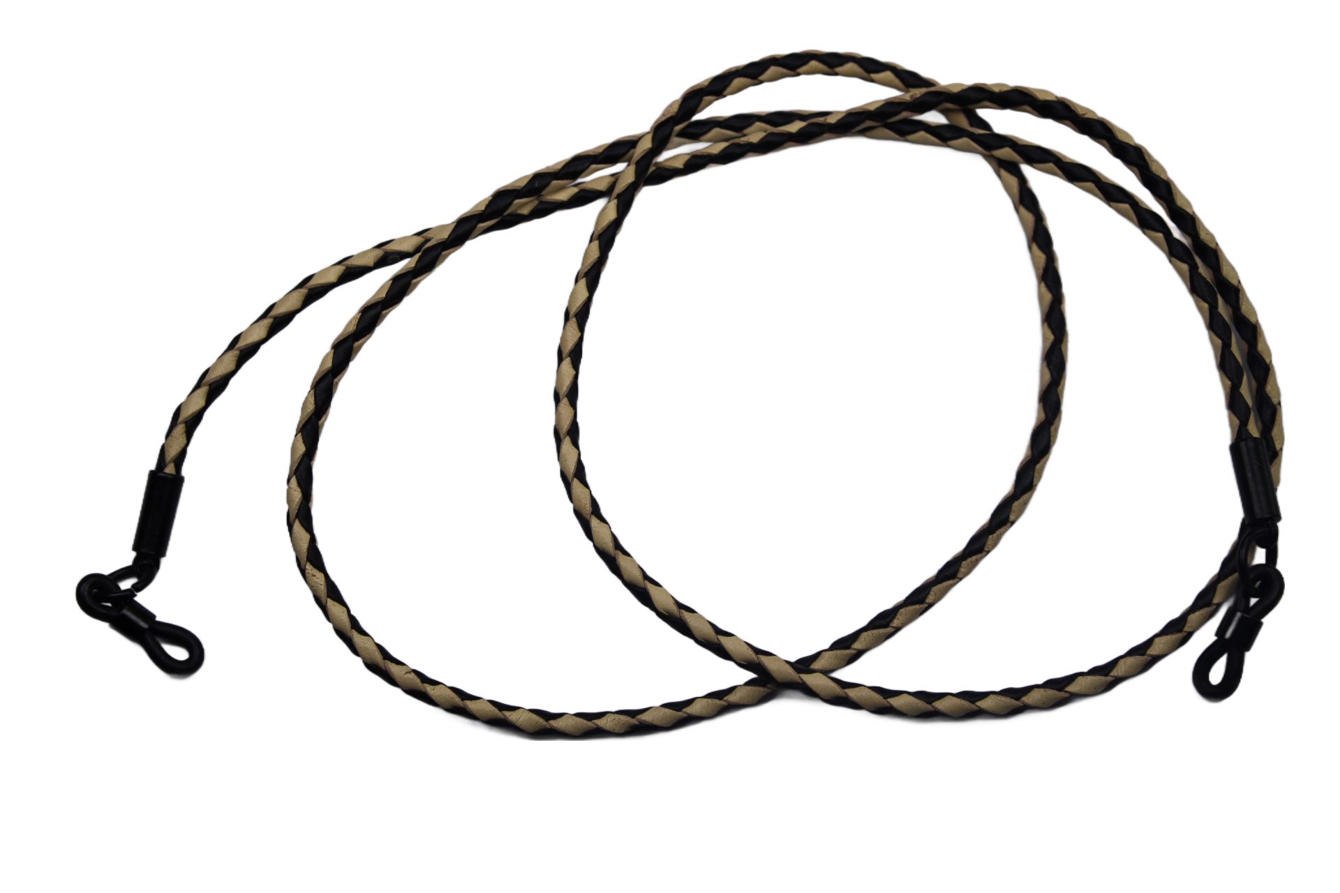 Brillenetui Brillenband echt Leder geflochten (Beige/ Schwarz)
