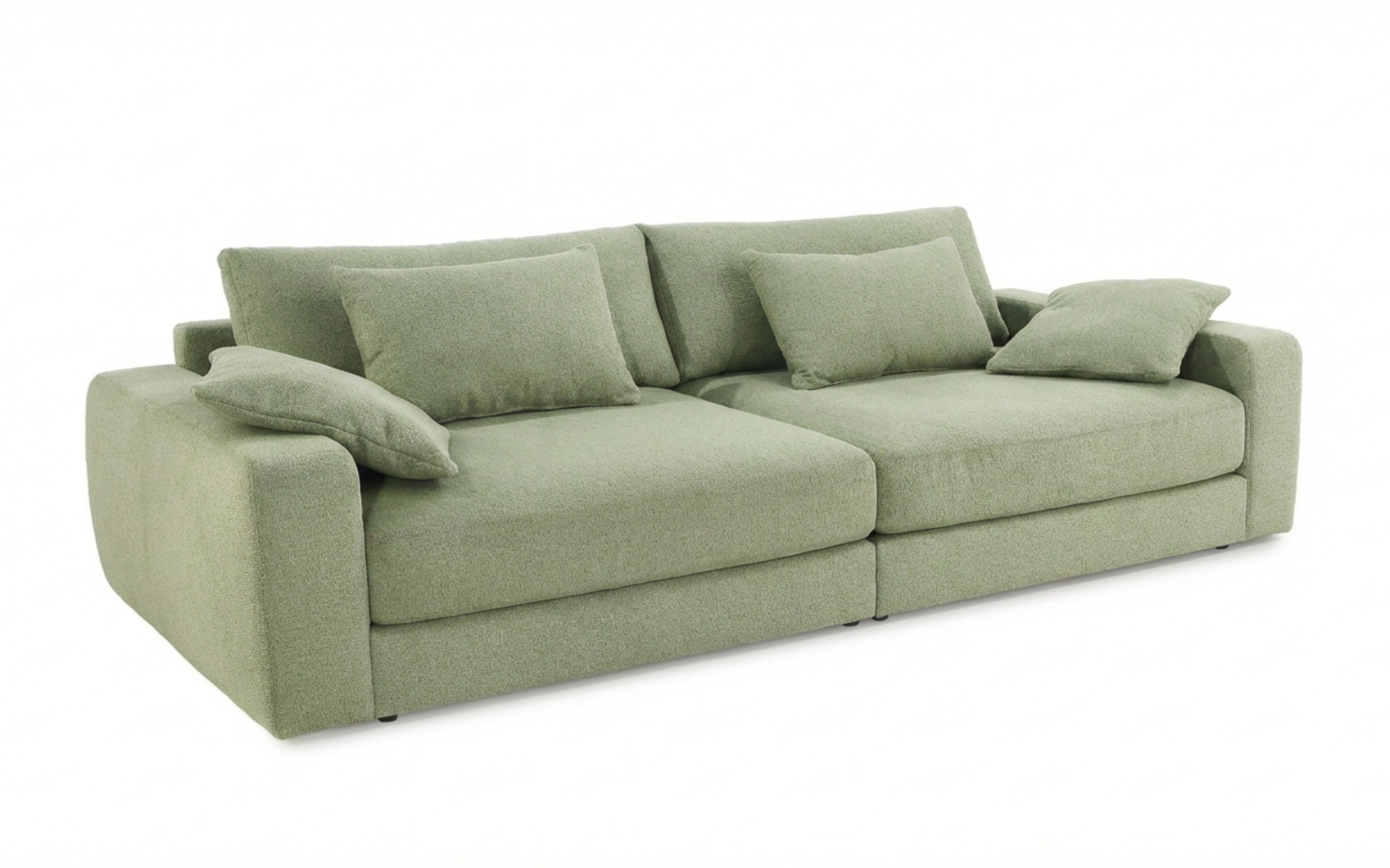 luma-home Big-Sofa 15247, Lounge Couch B290/T135/H90 cm, extratiefe Sitzfläche, Bonellfederkern-Polsterung,weicher robuster Flachgewebe-Bezug Hellgrün