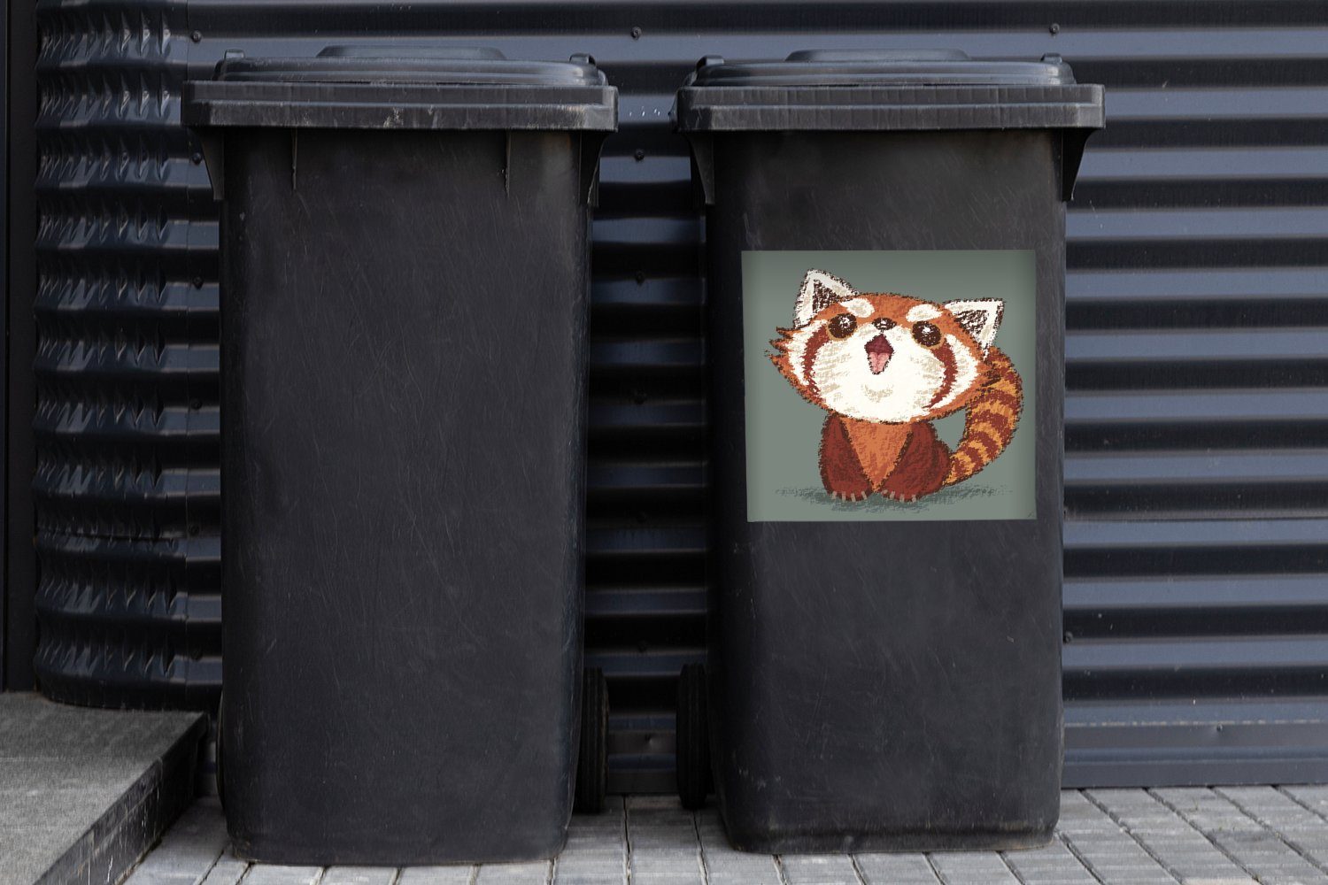 MuchoWow Wandsticker Eine Illustration eines Abfalbehälter St), kleinen Mülleimer-aufkleber, (1 Mülltonne, Container, Pandas Sticker