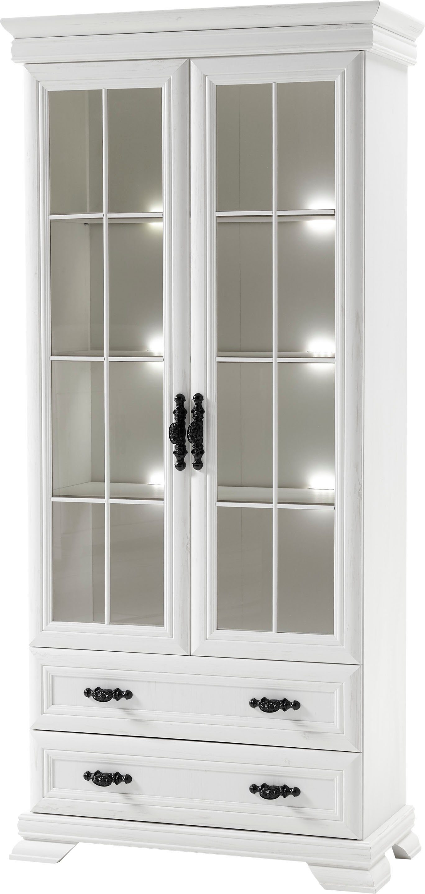 OTTO home Vitrine Royal, Standvitrine, eleganter Vitrinenschrank, Glasvitrine im Laushausstil, ausreichend Stauraum, Metallgriffe, 192 cm …