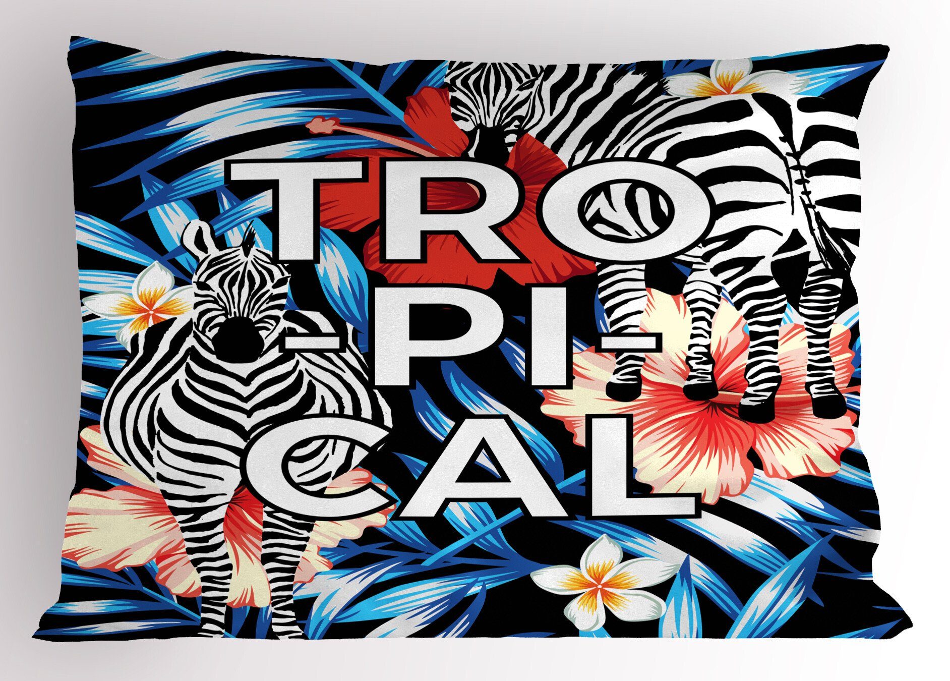 Kissenbezüge Dekorativer Standard King Size Gedruckter Kissenbezug, Abakuhaus (1 Stück), Tropisch Zebra Hibiscus Blooms Kunst