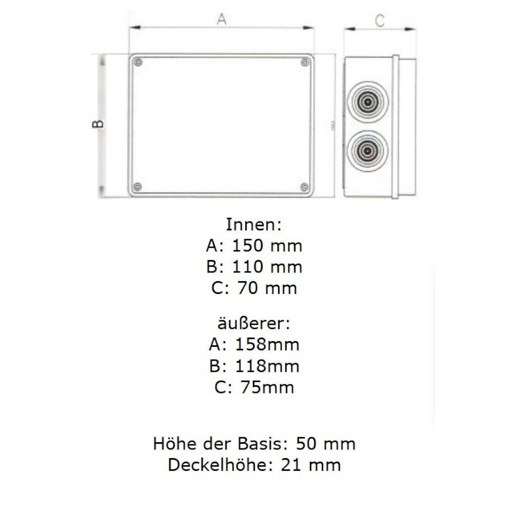 Kabelbox Elektrische Kunstoffgehäuse 150x110x70 mm 10 Dichtmembranen Wasserdichte IP66 Transparenter Deckel Anschlussdose Gehäuse Abzweigkasten
