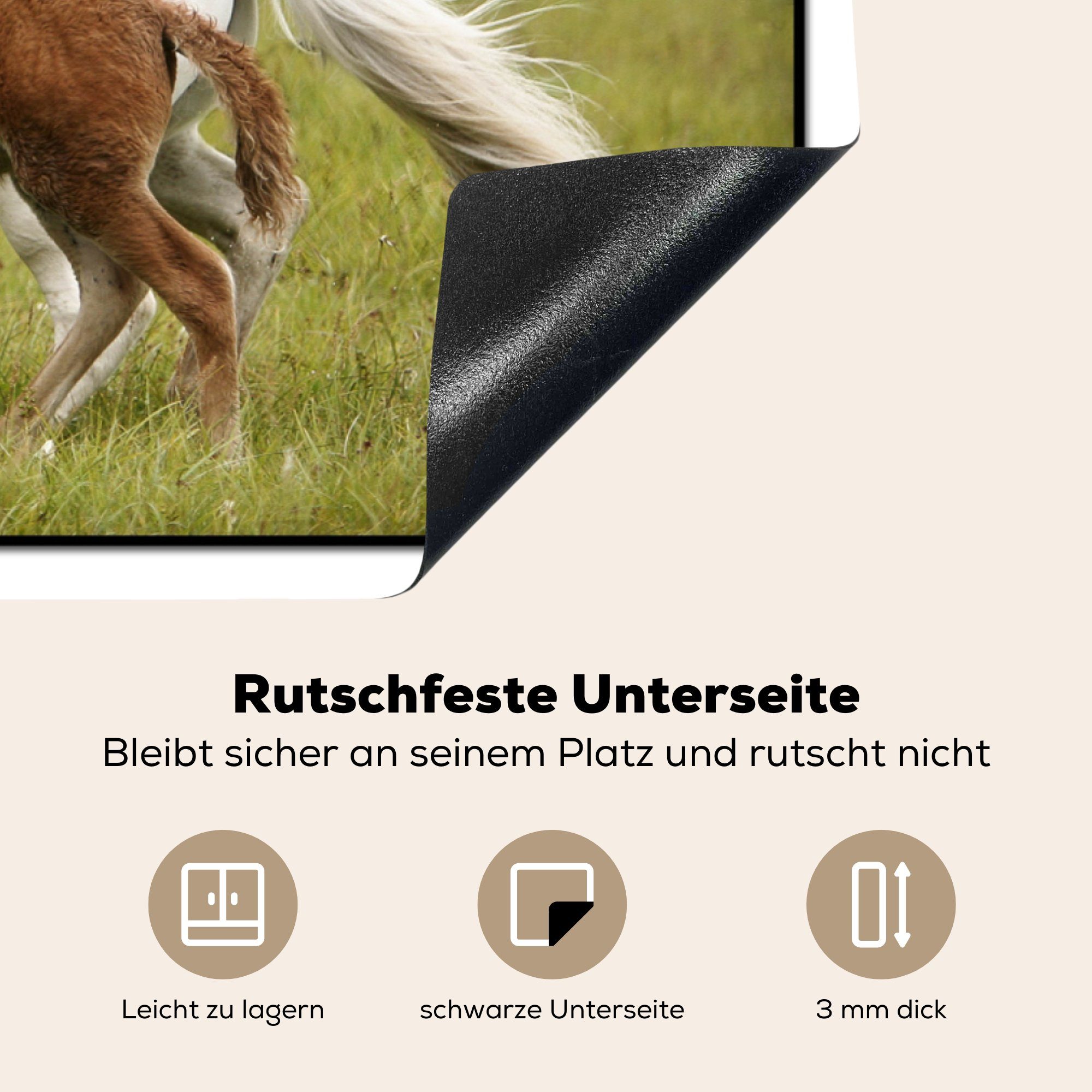 MuchoWow - cm, für Pferde 81x52 Gras, - Tiere Schutz Ceranfeldabdeckung Vinyl, Induktionskochfeld (1 die Herdblende-/Abdeckplatte tlg), küche,