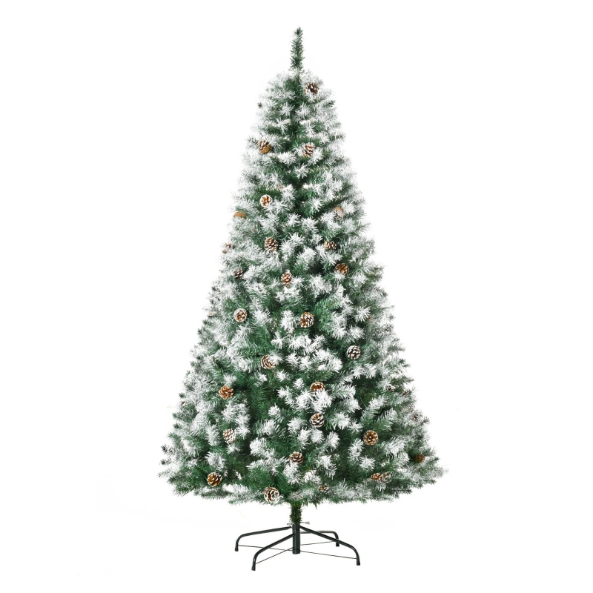 Blossom Künstlicher Weihnachtsbaum 180 cm mit 800 Zweigen, 61 Zapfen, verschneite Spitzen, feuerfest, Tannenbaum für Weihnachtsdekoration