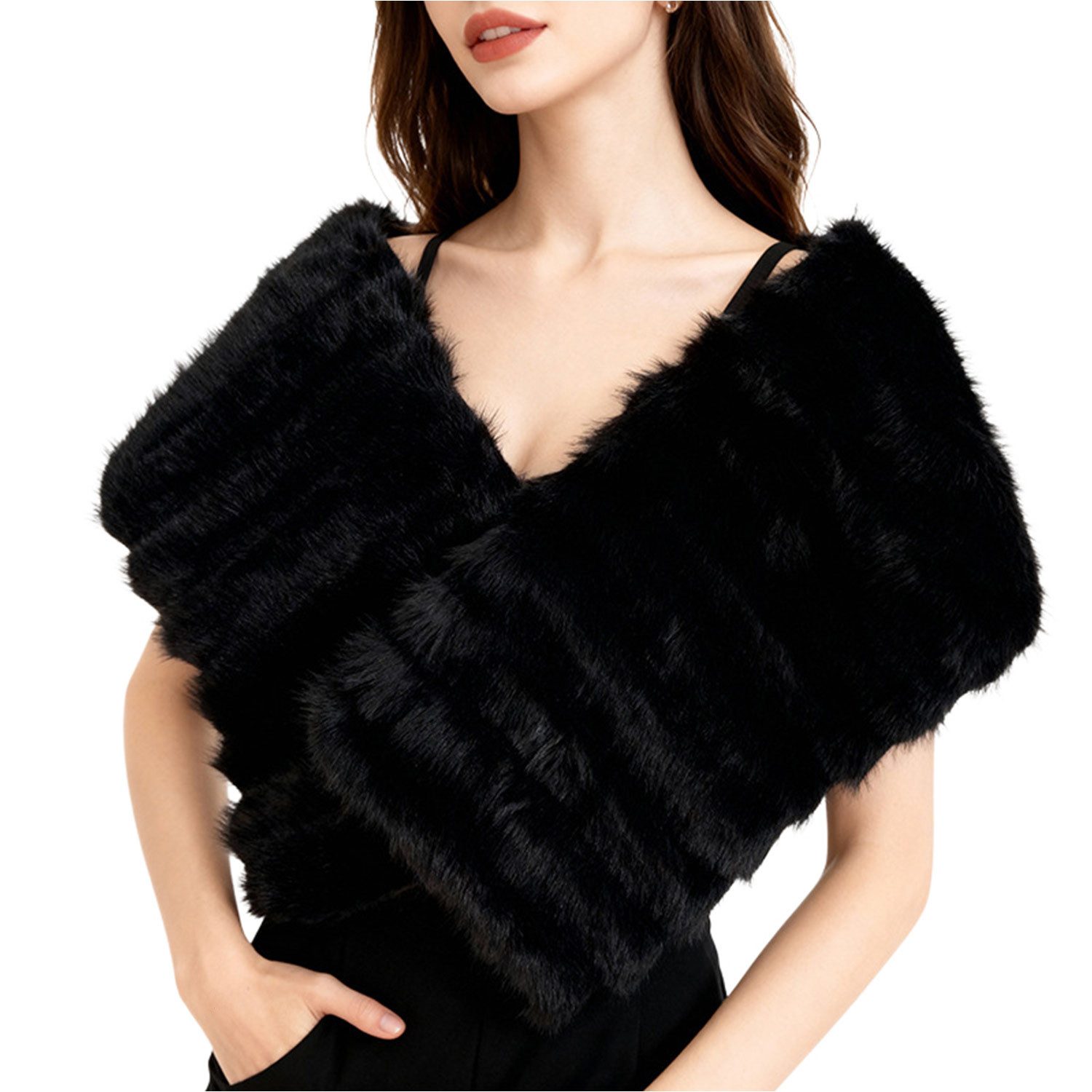 Refttenw Modeschal Flauschiger Kunstpelz Stola Damen Umhang für Hochzeit & Abendparty, Weich und Flauschig
