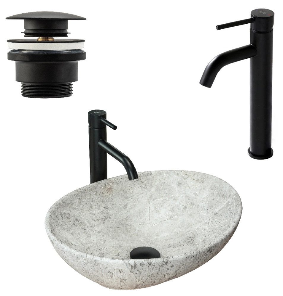 wohnwerk.idee Aufsatzwaschbecken Waschtisch Waschbecken Marmor Naturstein Optik 41x34,5cm Keramik