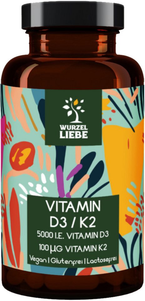 WURZELLIEBE Vitamin D3 + K2-MK7 Depot hochdosiert mit 5000 IE D3 + 100 µg K2 MK-7 Tabletten, 180 St., 45 g
